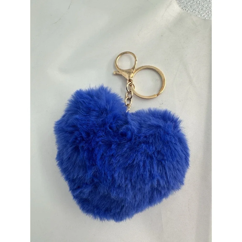 Heart Pom purse keychain - Dark Blue